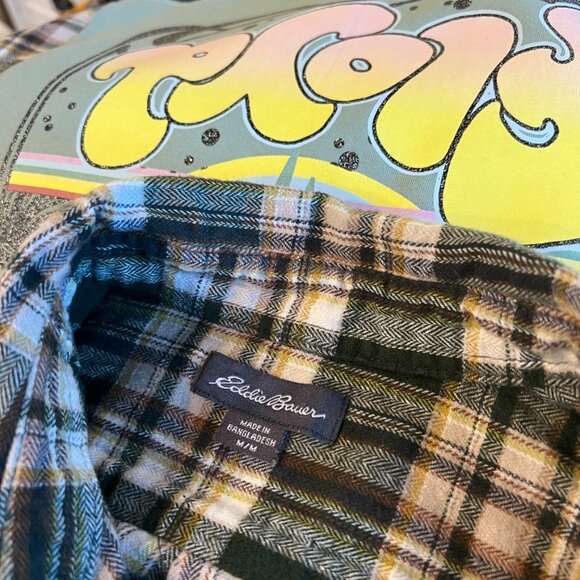 Upcycled Pink Floyd Flannel | Eddie Bauer Size M | Glitter Graphic Patch - Picture 5 of 5